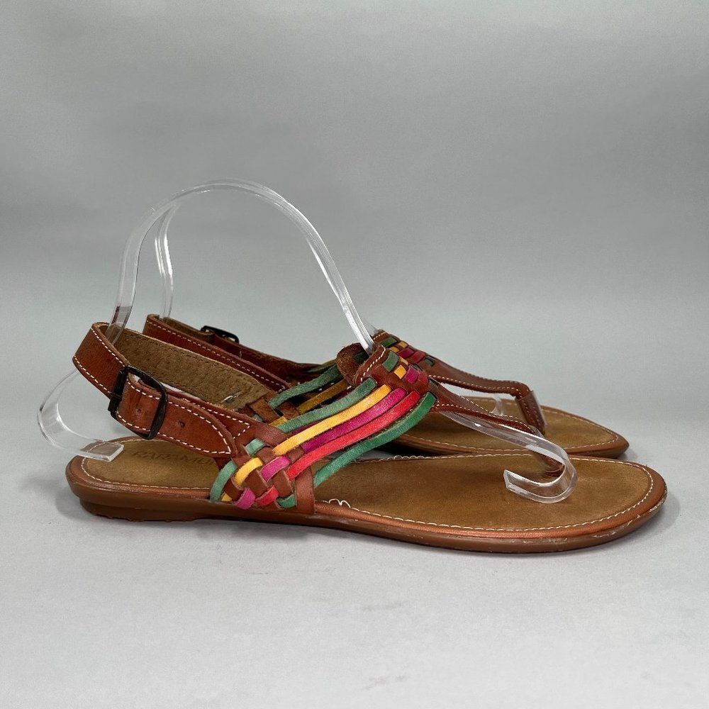 Raramuri Sandals Women's 9 Brown Colorful Leather Thong Slip On Flip Flops
